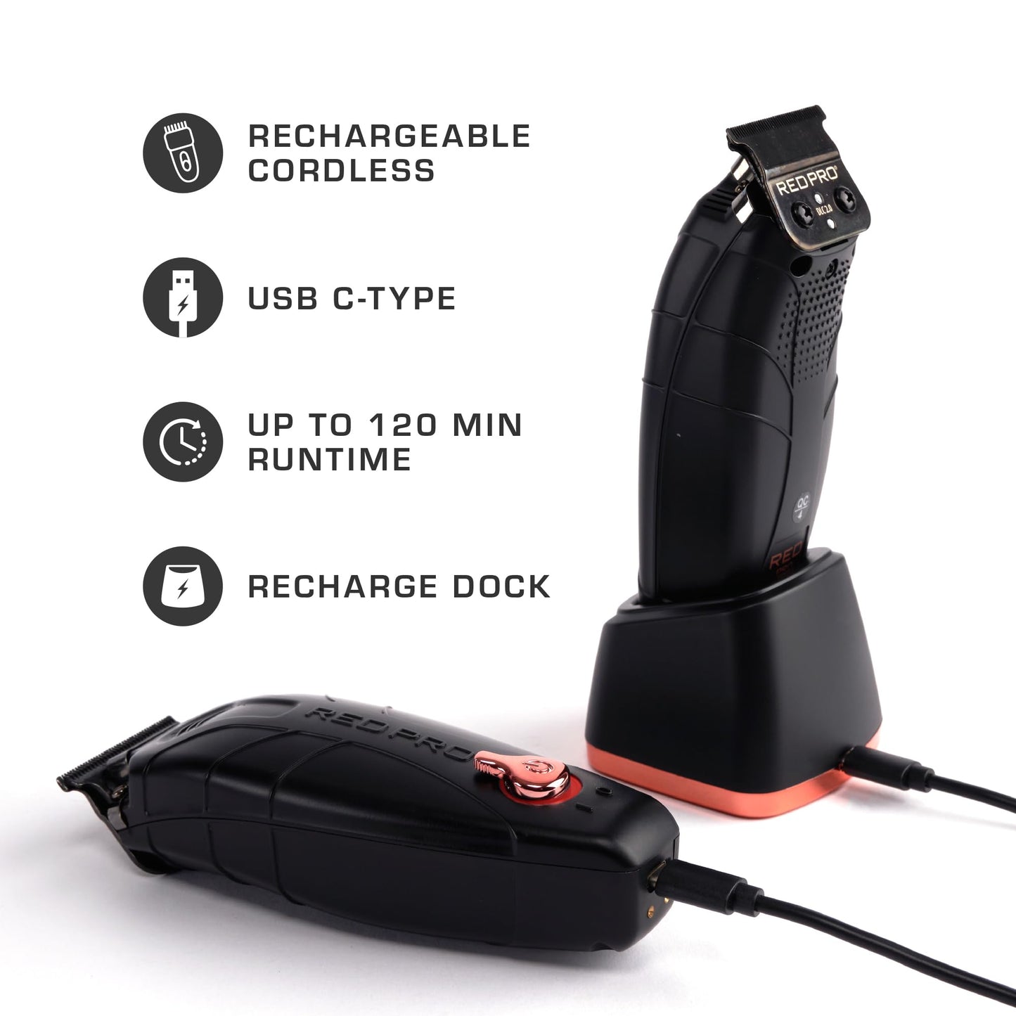 RED Pro Professional Cordless Hair Finishing Trimmer for Men, Electric Rechargeable Wireless Beard Detailer for Barbers and Stylists, Diamond Like Beauty and Personal Care RED Pro