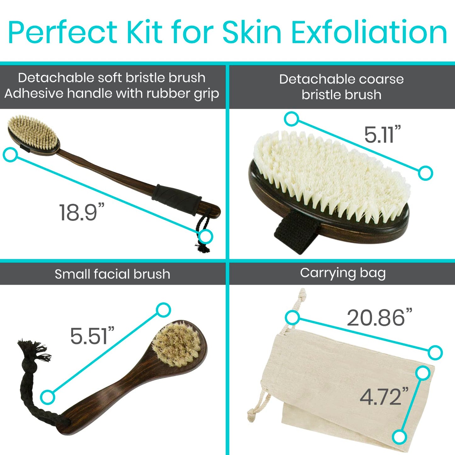 Vive Dry Brush Set for Lymphatic Drainage (3 Pieces) - Brushing Scrubber for Exfoliating, Body Cellulite and Skin Massage - 100% Natural Boar Hair Beauty & Personal Care Vive