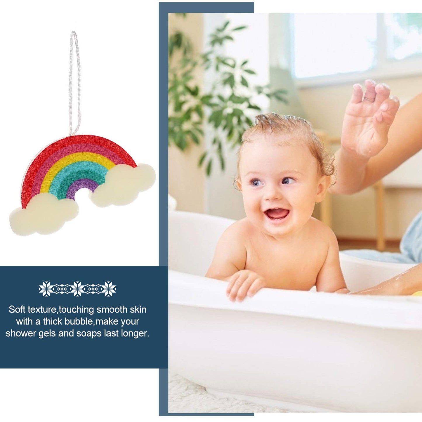 Rainbow Shower Sponge for Kids 2-Pack Soft Exfoliating Bath Loofah Body Scrubber Lightweight Compact 9.05X4.72X1.37In Fun Rainbow Design for Bathing Beauty and Personal Care Mobestech