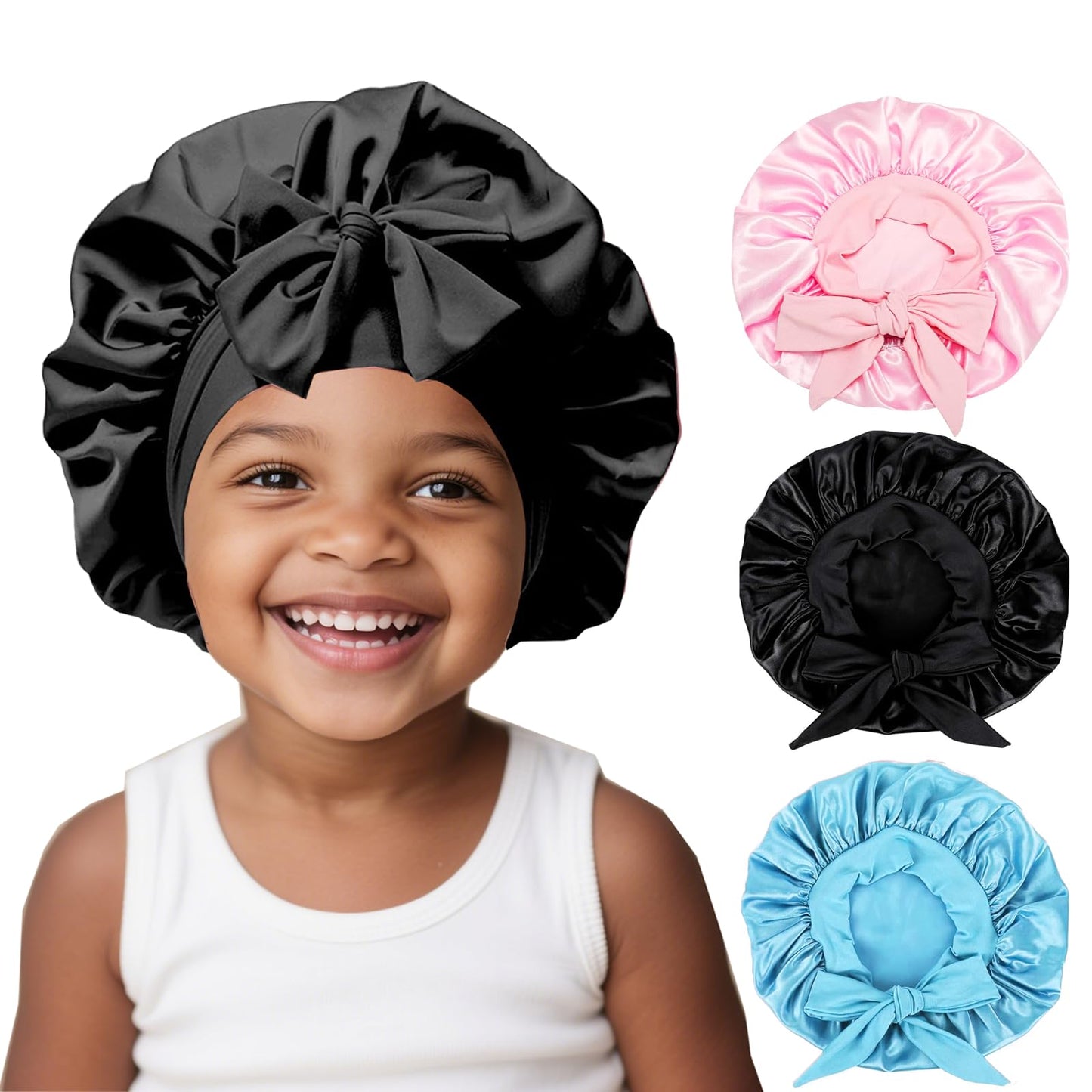 3 Pcs Kids Silk Bonnet for Sleeping - Baby Satin Bonnet for Sleep,Kids Hair Bonnets for Curly Hair Girls Boys with Wide Elastic Band,Sleeping Cap Beauty and Personal Care FIRSTPELLA