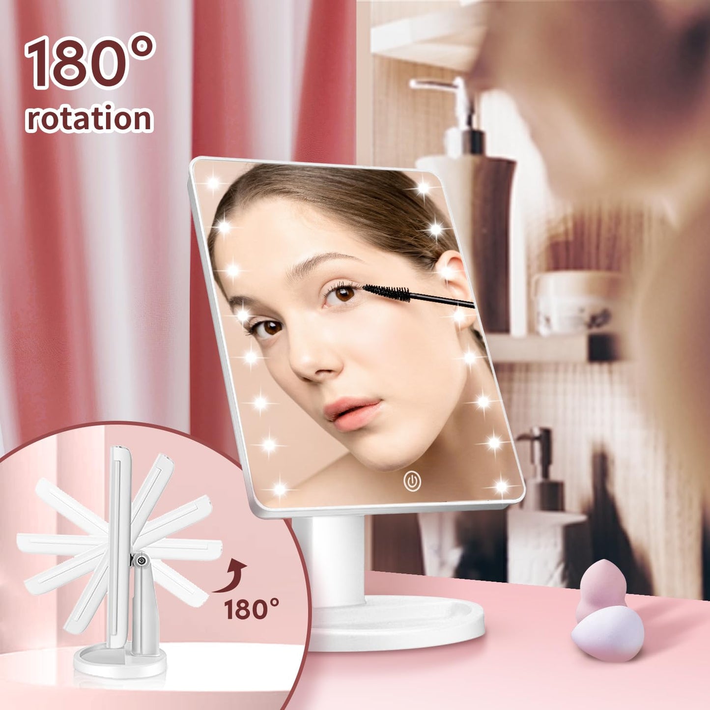 KOOKIN Lighted Vanity Makeup Mirror 16 Led Lights 180 Degree Rotation Lighted Mirror Touch Screen Adjusted Brightness Desk Mirrors USB Dual Supply Beauty & Personal Care KOOKIN