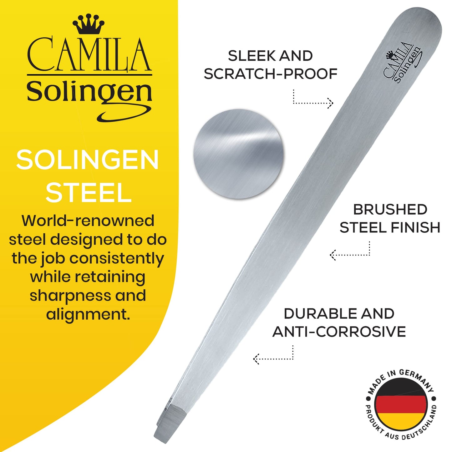Camila Solingen CS26 4" Professional Surgical Grade Stainless Steel Precision Tip Eyebrow Tweezers for Facial Hair Shaping & Removal. Beauty Tool Beauty and Personal Care Camila Solingen