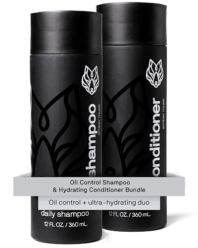 Black Wolf Mens Shampoo & Conditioner Set for Oily Hair - Oil Control Shampoo with Moisturizing & Deep Cleansing Formula - Conditioner for Soft Beauty & Personal Care Black Wolf