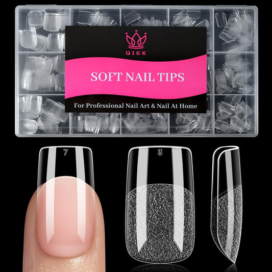 Qiek Short Square Fake Nail Tips - 15 Sizes 240 PCS Clear French Half Matte Press On False Nail Tips Pre-shaped Full Cover Gel Nail Tips Extensions Beauty and Personal Care QIEK Default Title