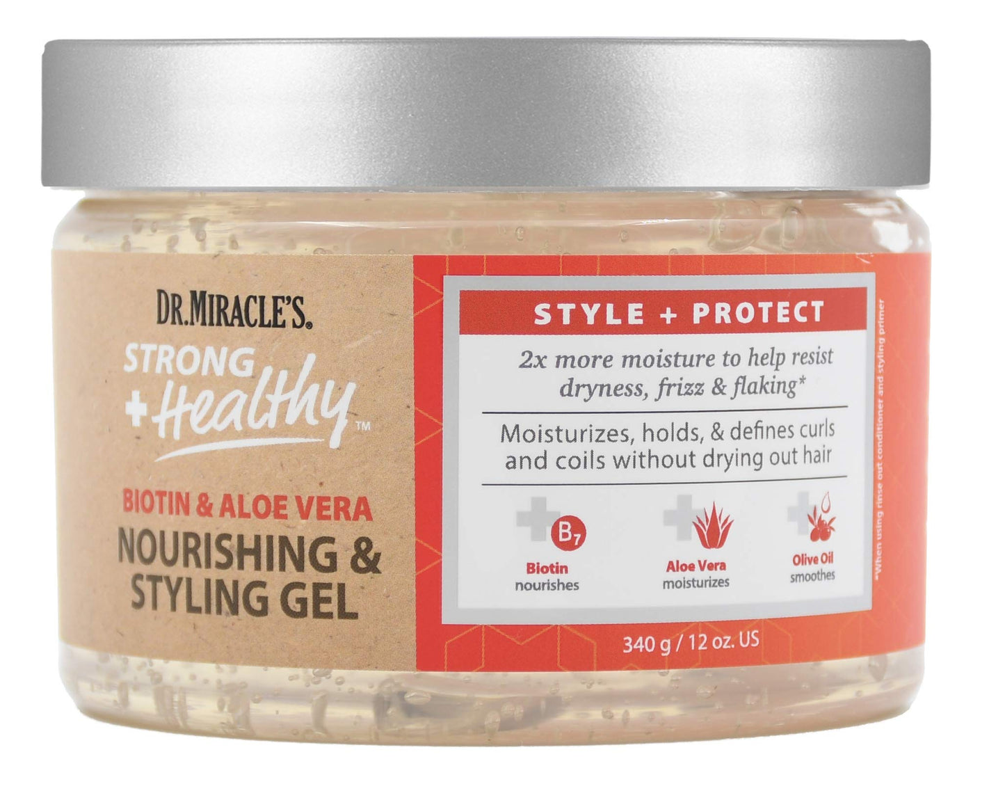 Dr. Miracle's Strong & Healthy Nourishing & Styling Gel. Contains Aloe Vera and Olive Oil to moisturize hair and reduce irritation. Beauty & Personal Care Dr. Miracle's