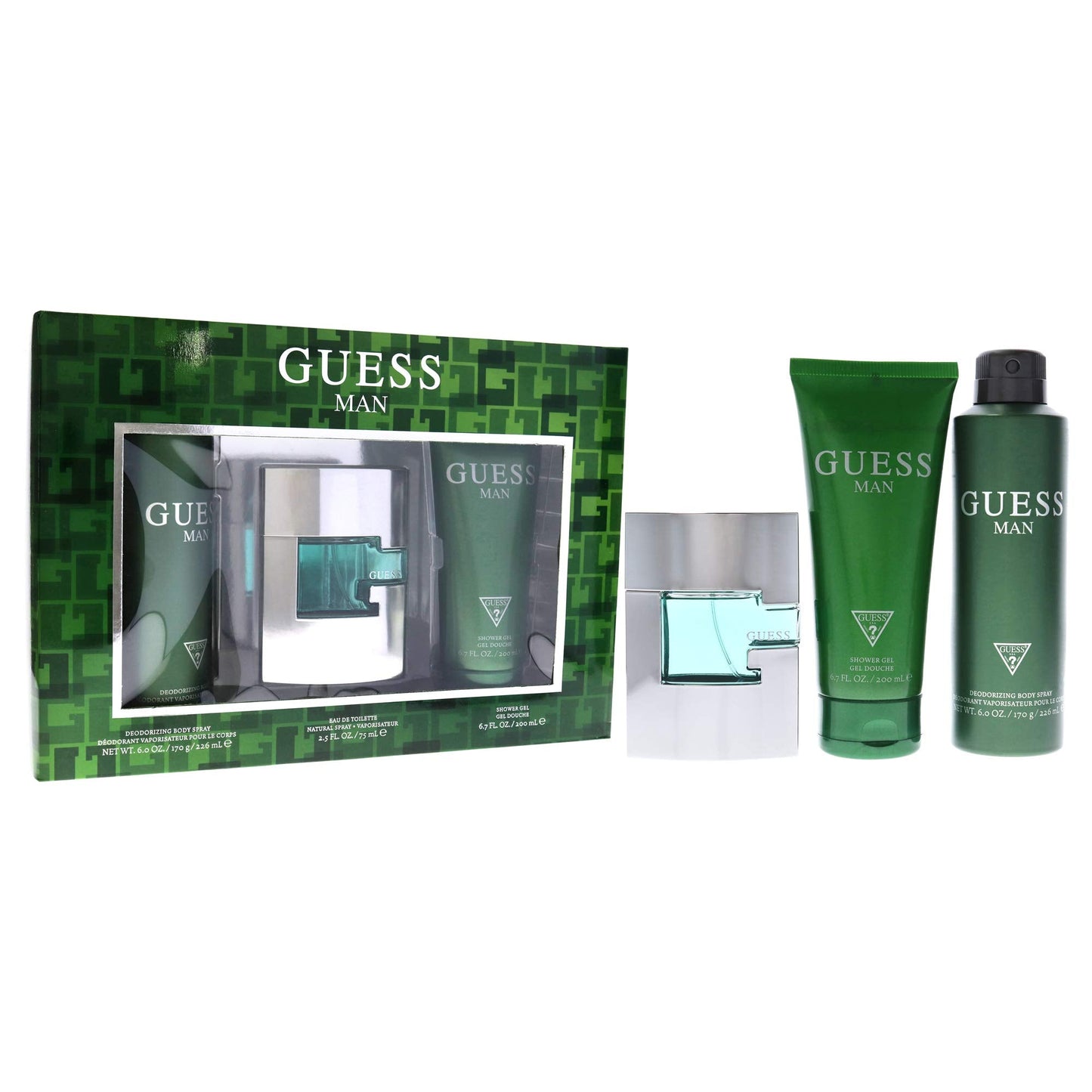 Guess Man 3 Pc Gift Set 2.5oz EDT Spray, 6oz Deodorizing Body Spray, 6.7oz Shower Gel GIFTSET Beauty & Personal Care GUESS