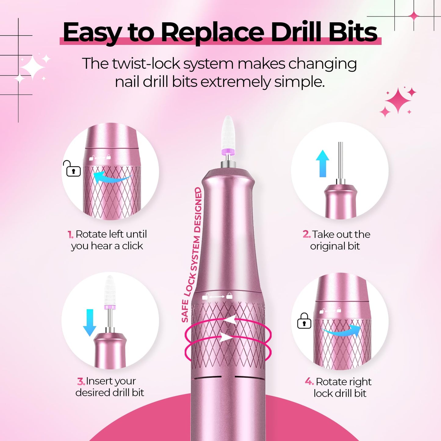 JOSGLOI 40000RPM Electric Nail File Drill Professional Kit, Drill Machine with LCD Display, Manicure Pedicure Polishing Acrylic Gel Nail Grinder Beauty and Personal Care JOSGLOI
