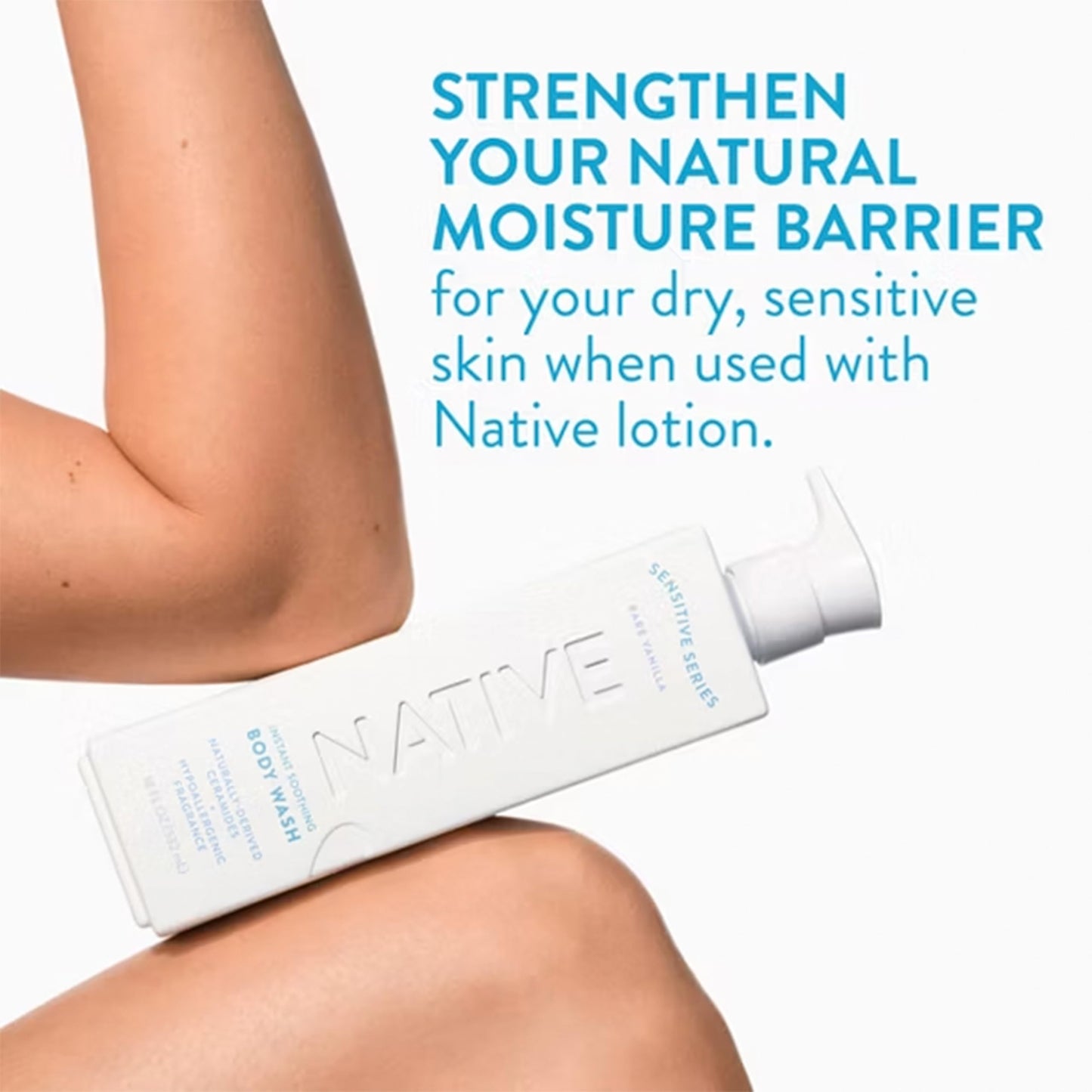 Native Sensitive Series Hypoallergenic Fragrance Free 24-Hour Hydrating Body Wash with Ceramides for Sensitive Skin - Bare Vanilla - 18 fl oz - Pack Beauty & Personal Care Native