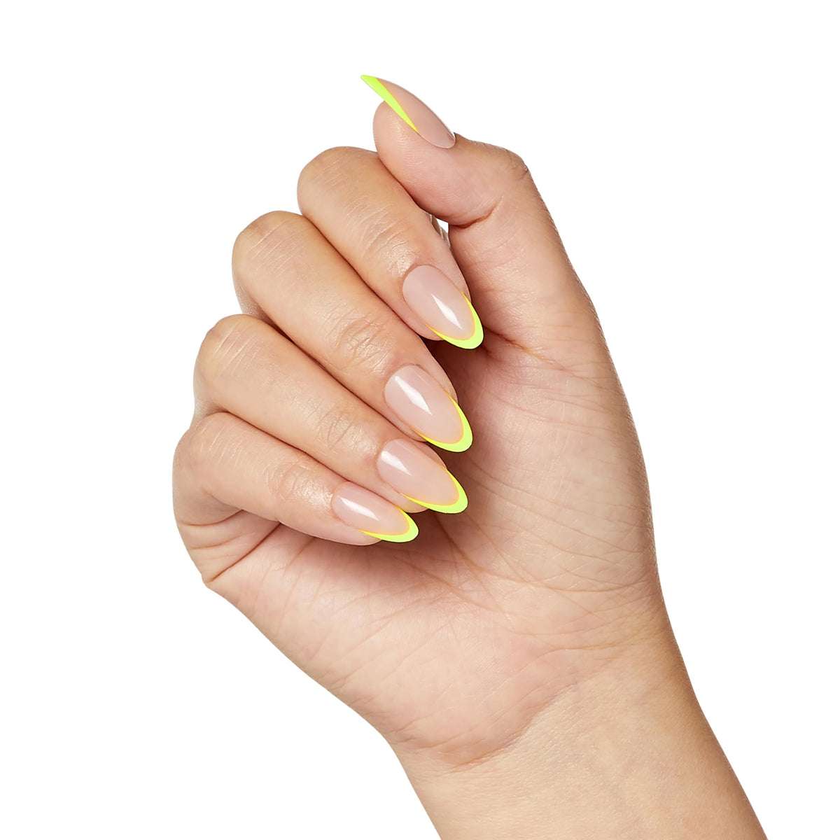 KISS Salon Acrylic, Press On Nails, Nail glue included, 'Hype', Light Neon Yellow, Medium Size, Almond Shape, Includes 28 Nails, 2G Glue, 1 Manicure