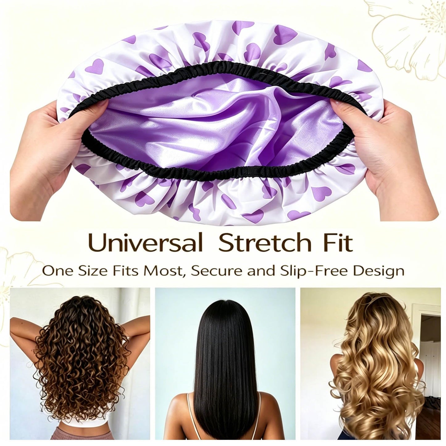 MeeShirer Heart Print Shower Cap for Women, Double Layer Waterproof EVA Bath Cap, Soft Satin Lining Protect Hair, Cute Breathable Reusable Hair Cap Beauty and Personal Care MeeShirer