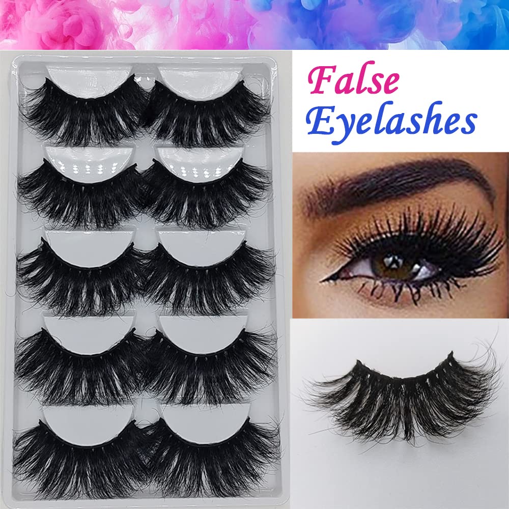 5 Pairs 3D Mink Lashes Natural Fluffy False Eyelashes 25mm Long Strip Lashes Handmade Cruelty-Free Fake Eyelashes for Makeup (K02) Beauty & Personal Care Xuanli
