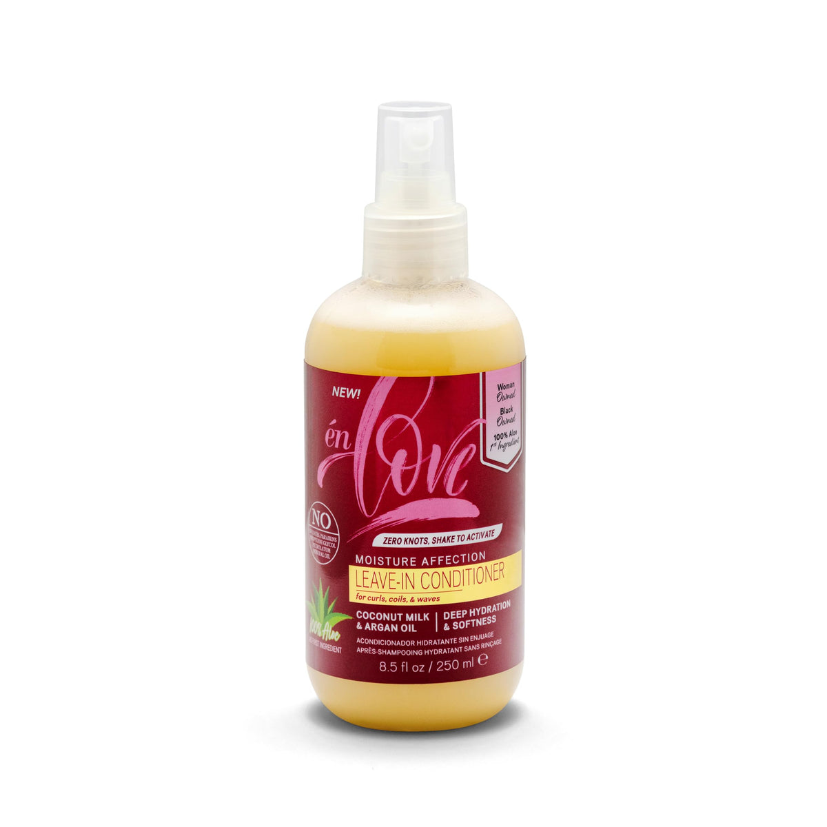 én Love Moisture Leave-In Conditioner, 8.5 oz | Aloe Vera First + Coconut Milk | Instant Slip for Curly & Coily Hair | Anti-Breakage, Detangles Knots,