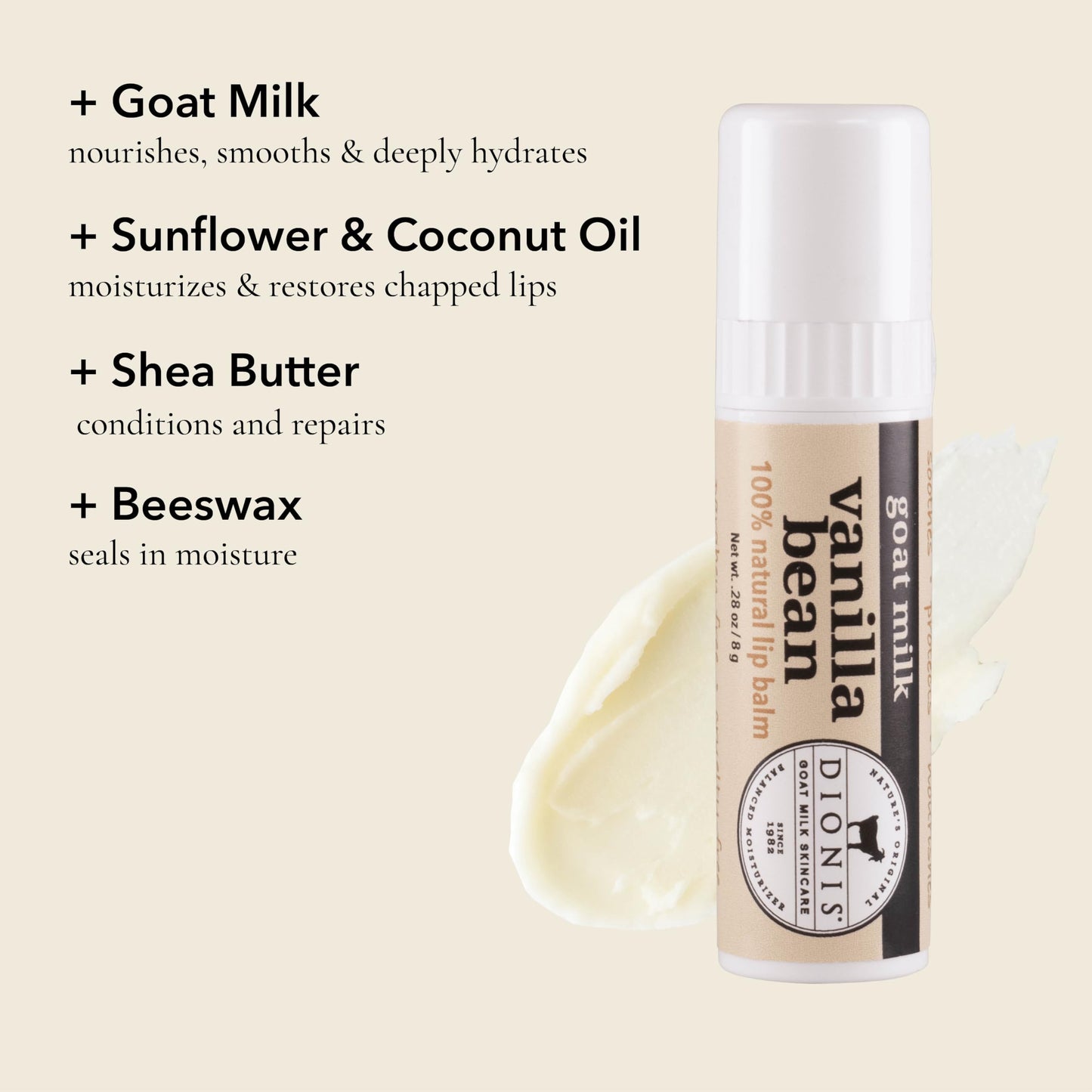 Dionis Goat Milk Jumbo Lip Balm - Moisturizing for Dry, Chapped, Lips, Conditioning with Beeswax, Shea Butter, Coconut Oil - Vanilla Bean 0.28oz (Pack Beauty & Personal Care Dionis