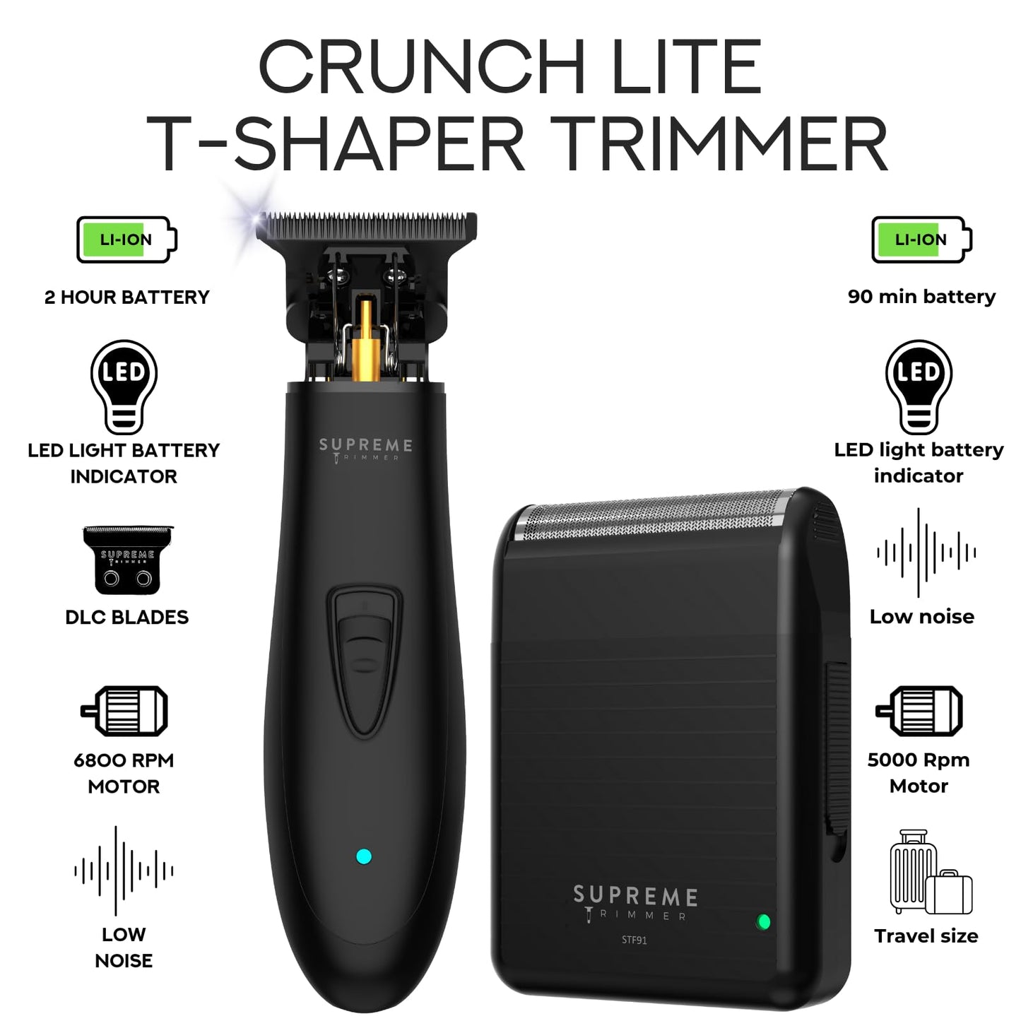 Supreme Trimmer 2-in-One T-Shaper + Solo Lite Foil Shaver Combo - Barber-Grade Precision, Low Noise, Cordless At Home & Travel Kit - Beard & Mustache Beauty and Personal Care Supreme Trimmer