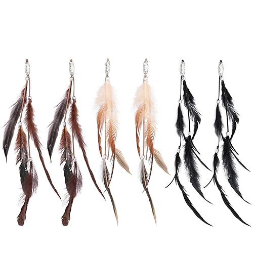 RONRONS 6 Pack Handmade Boho Hippie Hair Extensions with Feather Clip Comb Headdress DIY Accessories for Women (Brown, Black, Khaki) Beauty & Personal Care RONRONS