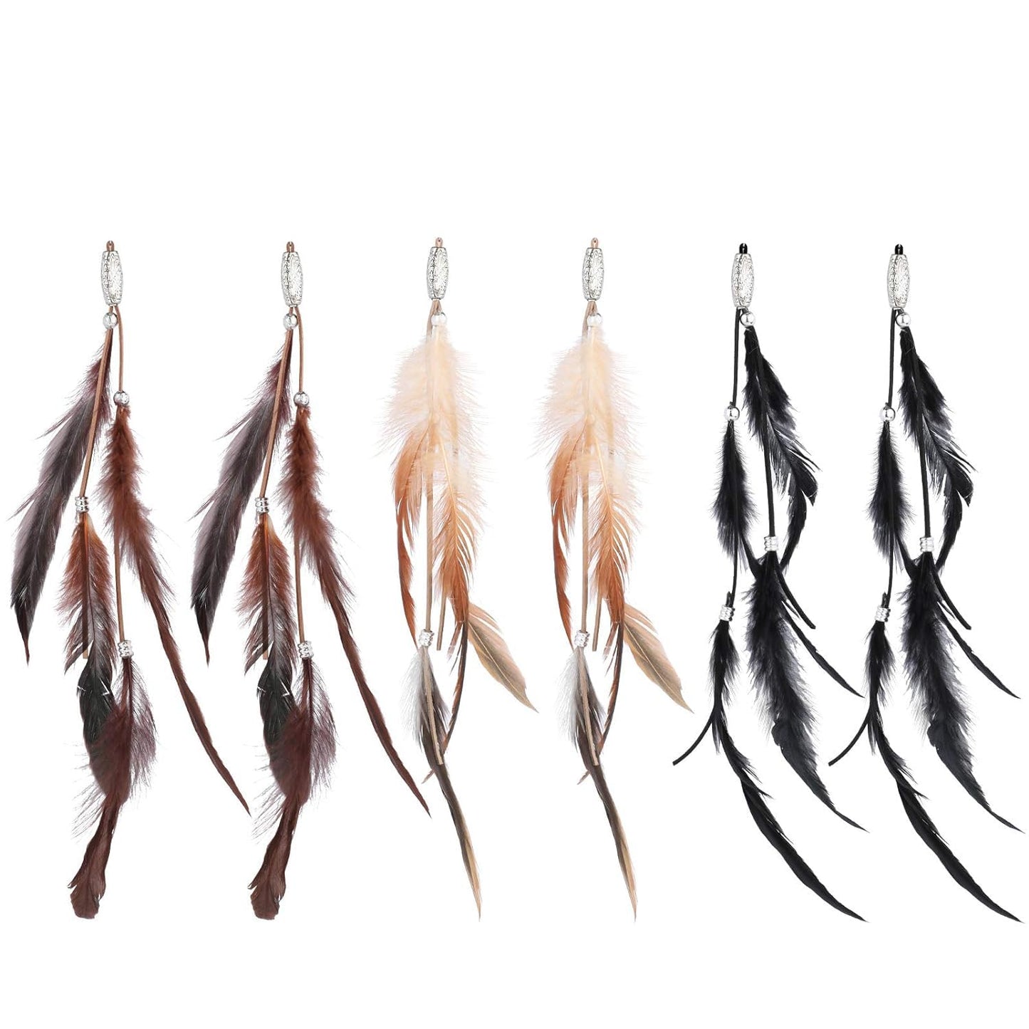 RONRONS 6 Pack Handmade Boho Hippie Hair Extensions with Feather Clip Comb Headdress DIY Accessories for Women (Brown, Black, Khaki) Beauty & Personal Care RONRONS