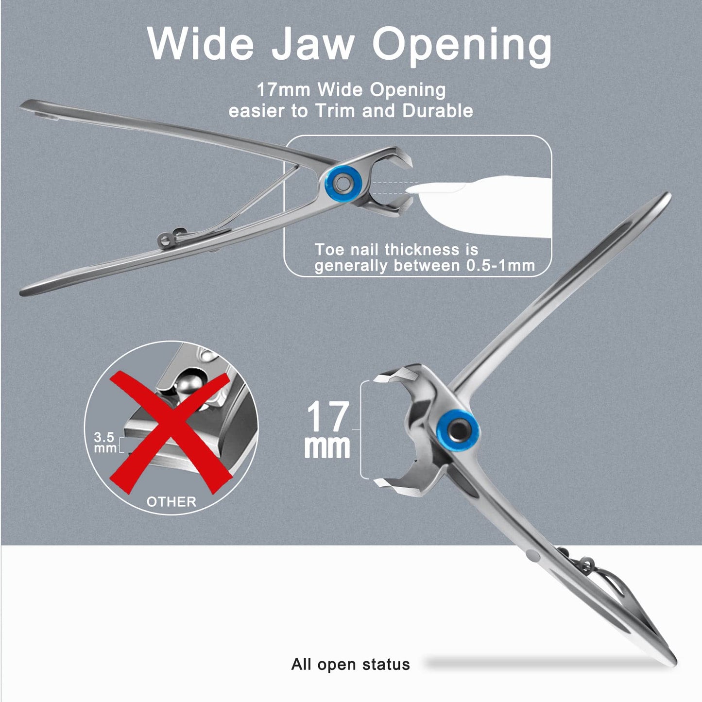 Werlla Extra Large Long Handle Toenail Clippers - 17mm Wide Jaw Opening Heavy Duty for Thick Toenails, Seniors, Men, Adults Beauty & Personal Care Werlla