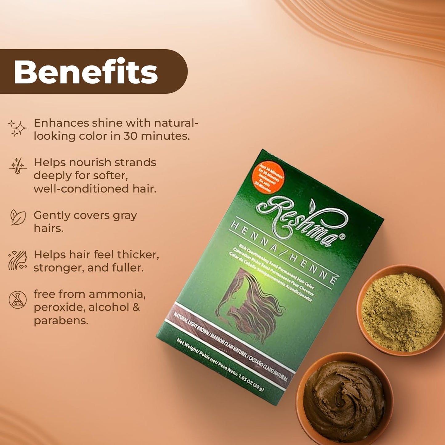 Reshma Beauty 30 Minute Henna Hair Color Infused with Plant-Based Lawsonia Inermis 100% Gray Coverage for Soft, Shiny Hair, Hair Dye-1.05 oz, Pack Beauty & Personal Care Reshma Beauty