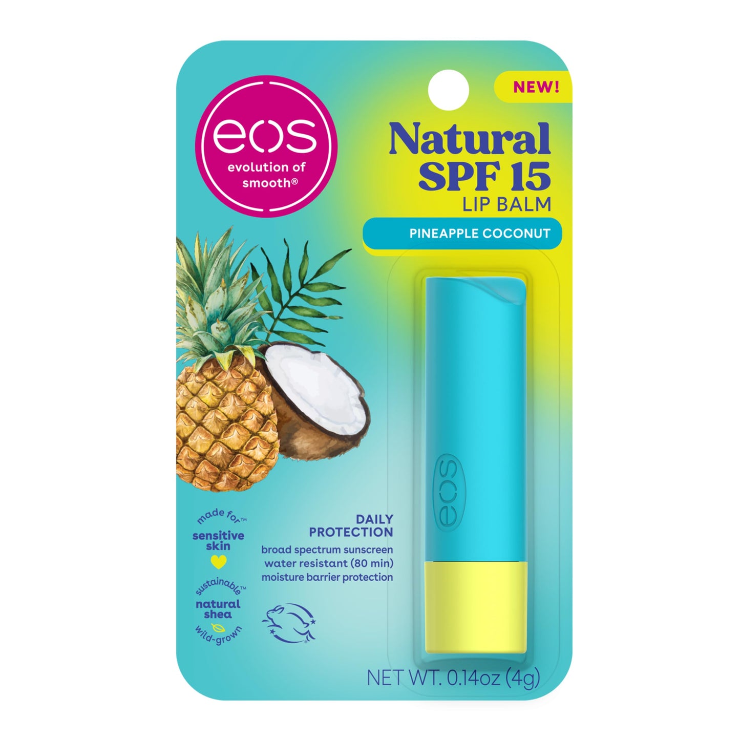 eos Natural SPF 15 Lip Balm- Pineapple Coconut, Daily Protection, Water Resistant, SPF Lip Balm, Sun Care, Sunblock for Lips, 0.14 oz Beauty & Personal Care eos