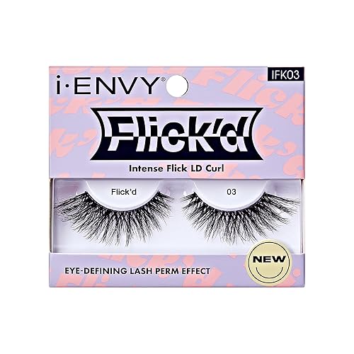 i-ENVY False Lashes Flick'd D-Curl Strip Lashes Volume Bouncy Natural Clear Band Cat Eye Dramatic Trendy Extensions Reusable Eye Lashes (03) Beauty & Personal Care i•ENVY