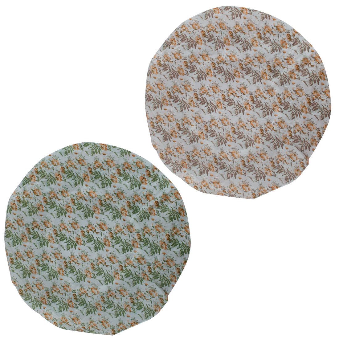 Ruilogod Elastic Hem Flower Leaf Print Nylon Shower Cap 2 Pcs Green Brown (id: e6e f56 9ce 8fc 303 Beauty and Personal Care Ruilogod