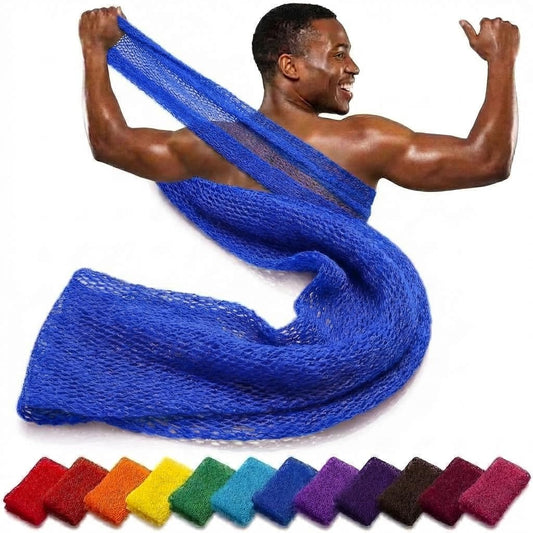 Body wash African exfoliating net Sponge with Knots, Real, Long, exfoliating net Sponge with 12 Colors for Sale Made for Both Men and Women as Beauty and Personal Care AFRICANA BEAUTY