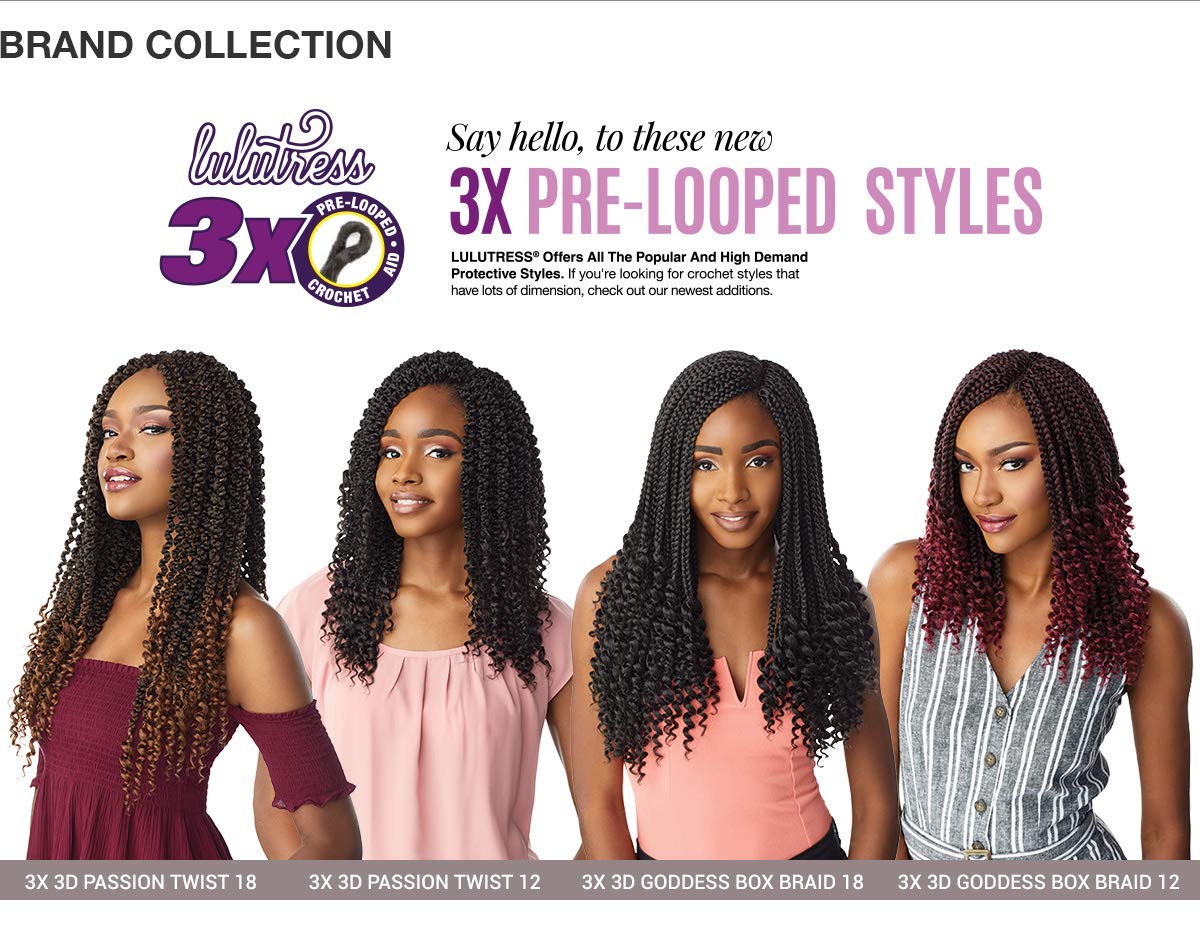 Sensationnel Lulutress Crochet Braids-3X 3D Passion Twist 18in,4 MEDBROWN