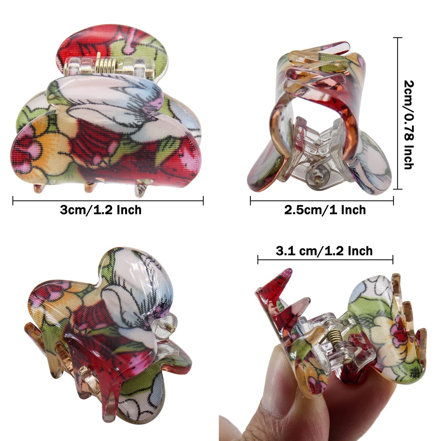 Carede Mini 1.2 inch Plastic No-Slip Grip Jaw Hair Clip,Floral Printed Small Acrylic Hair Claw Clips for Girls and Women,Pack of 12 Beauty & Personal Care Carede