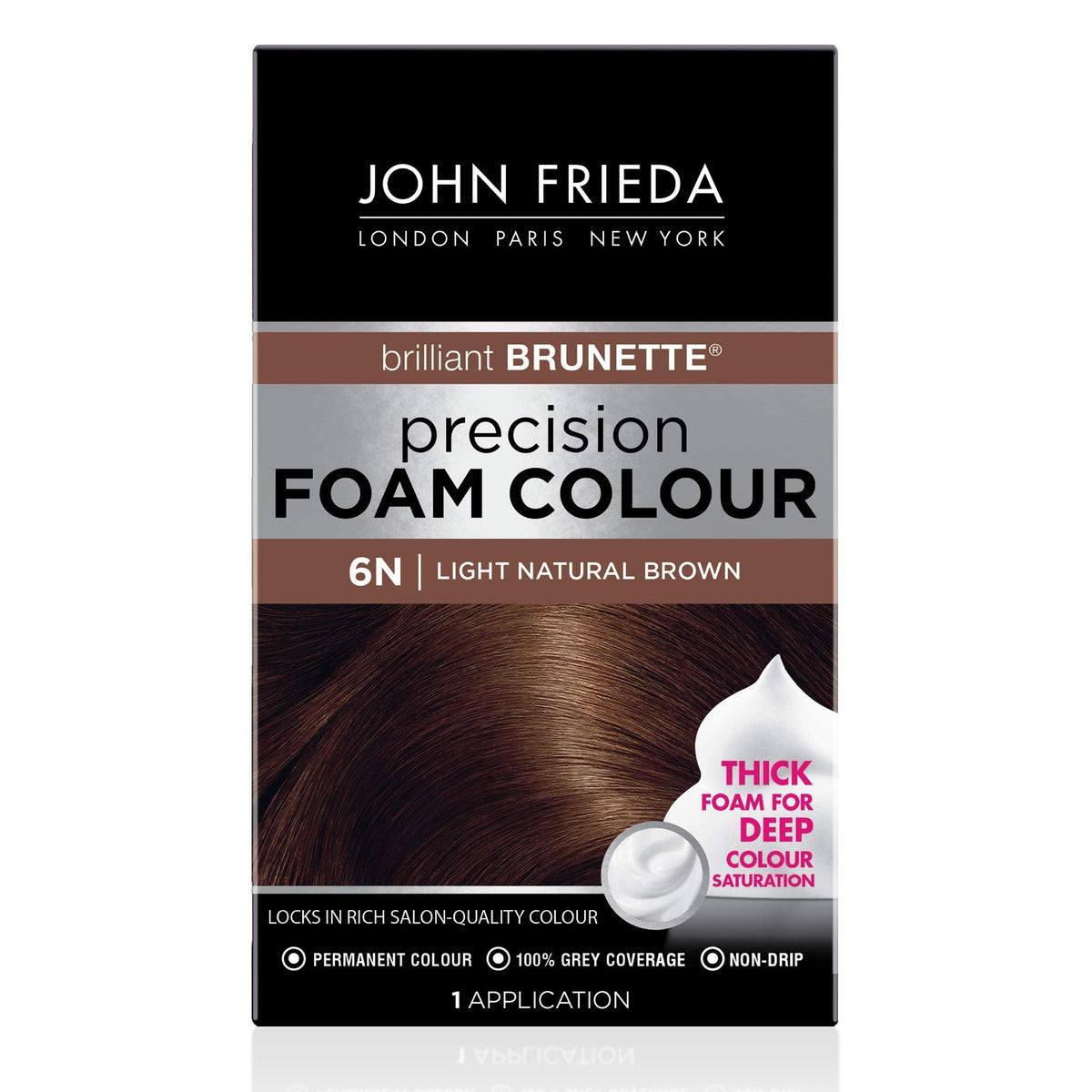 John Frieda Precision Foam Colour, Light Natural Brown 6N, Full-Coverage Hair Color Kit, Anti-Fade Gray Coverage, Deep Color Saturation Hair Dye, 1 Beauty & Personal Care John Frieda