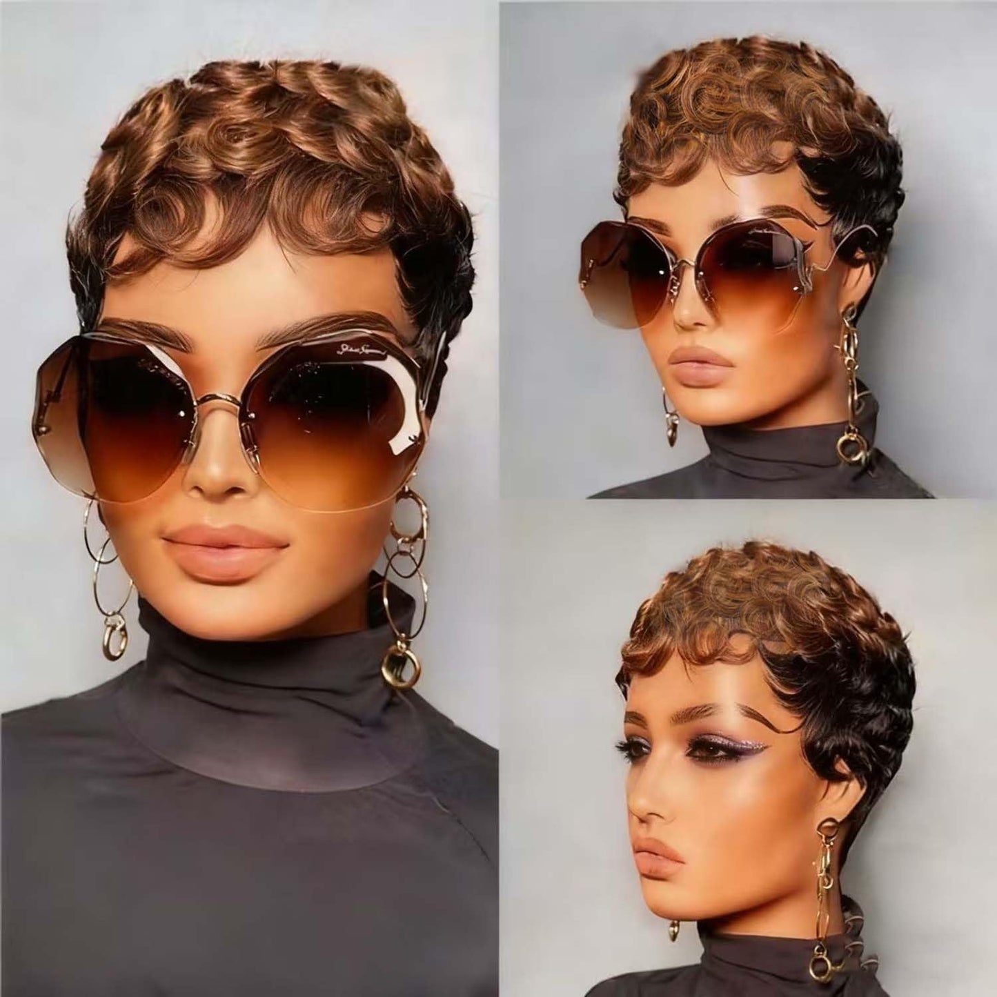 VRZ Short Curly Pixie Cut Wig Human Hair for Black Women Pixie Cut Kinky Curly Bob Glueless Half Wigs 150% Density Natural Black Color 1B# Beauty and Personal Care VRZ