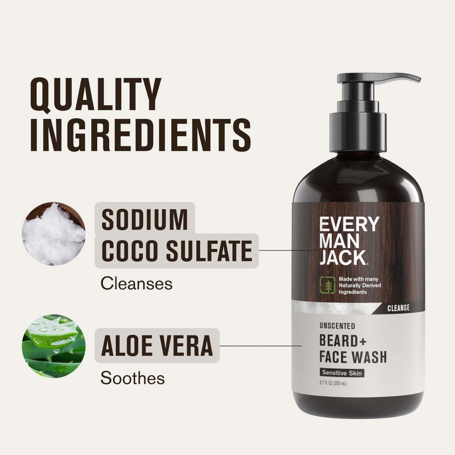 Every Man Jack Beard + Face Wash - Unscented for Sensitive Skin - Gently cleanse skin and soften beard - Made with Glycerin and Aloe - 6.7 fl. oz (2 Beauty and Personal Care Every Man Jack