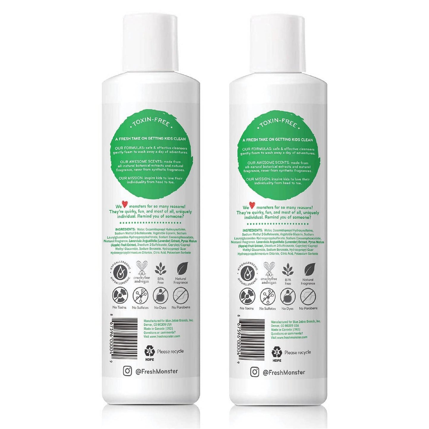 Fresh Monster 2-in-1 Kids Shampoo & Conditioner, Toxin-Free, Hypoallergenic, Tear-free Shampoo & Conditioner for Kids, Coconut (2 Pack, 8.5oz/each) Beauty & Personal Care Fresh Monster