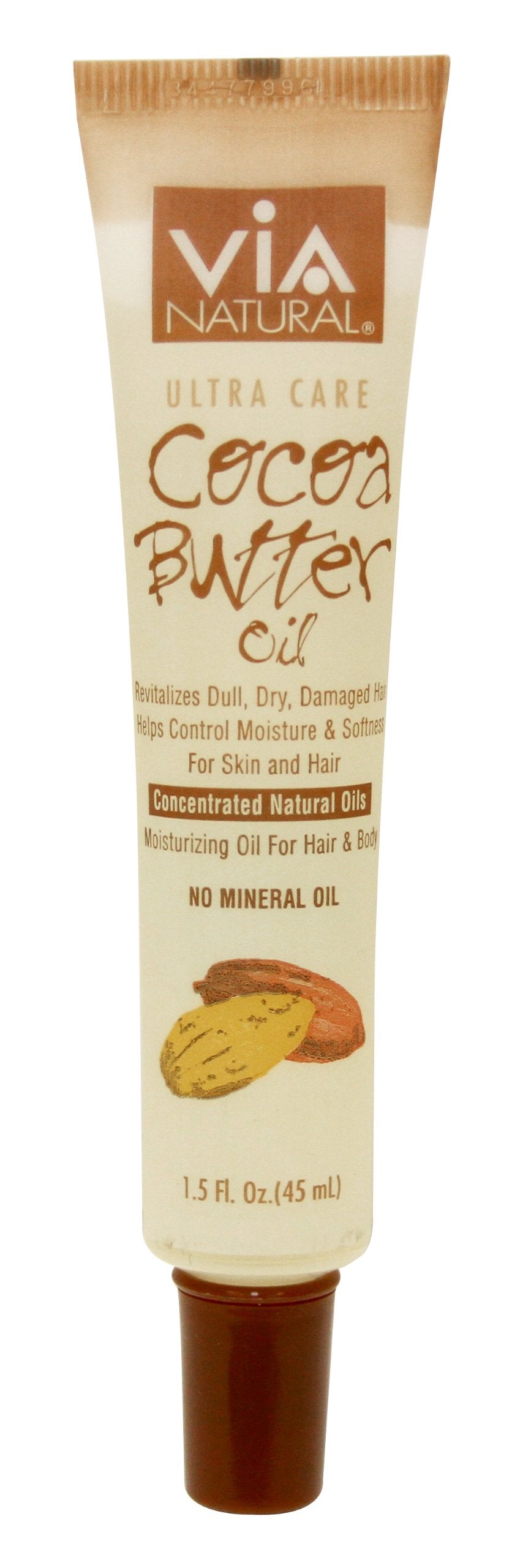 VIA Natural Ultra Care Cocoa Butter Oil Concentrated Natural Oil 1.5oz - Revitalizes Dull, Dry, Damaged Hair Helps Control Moisture & Softness Beauty & Personal Care Via Natural