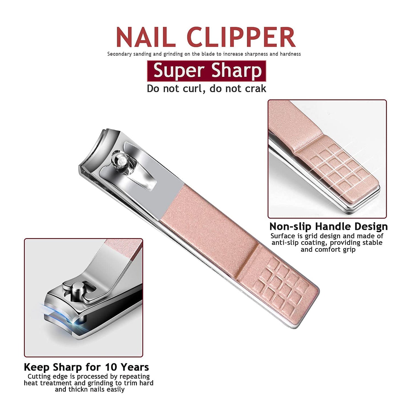 HANTEKAS Manicure Set Nail Clippers Kit 5 Pieces in 1 Stainless Steel Professional Grooming Nail Care Tools Including Nano Glass Nail Shiner Buffer Beauty & Personal Care HANTEKAS