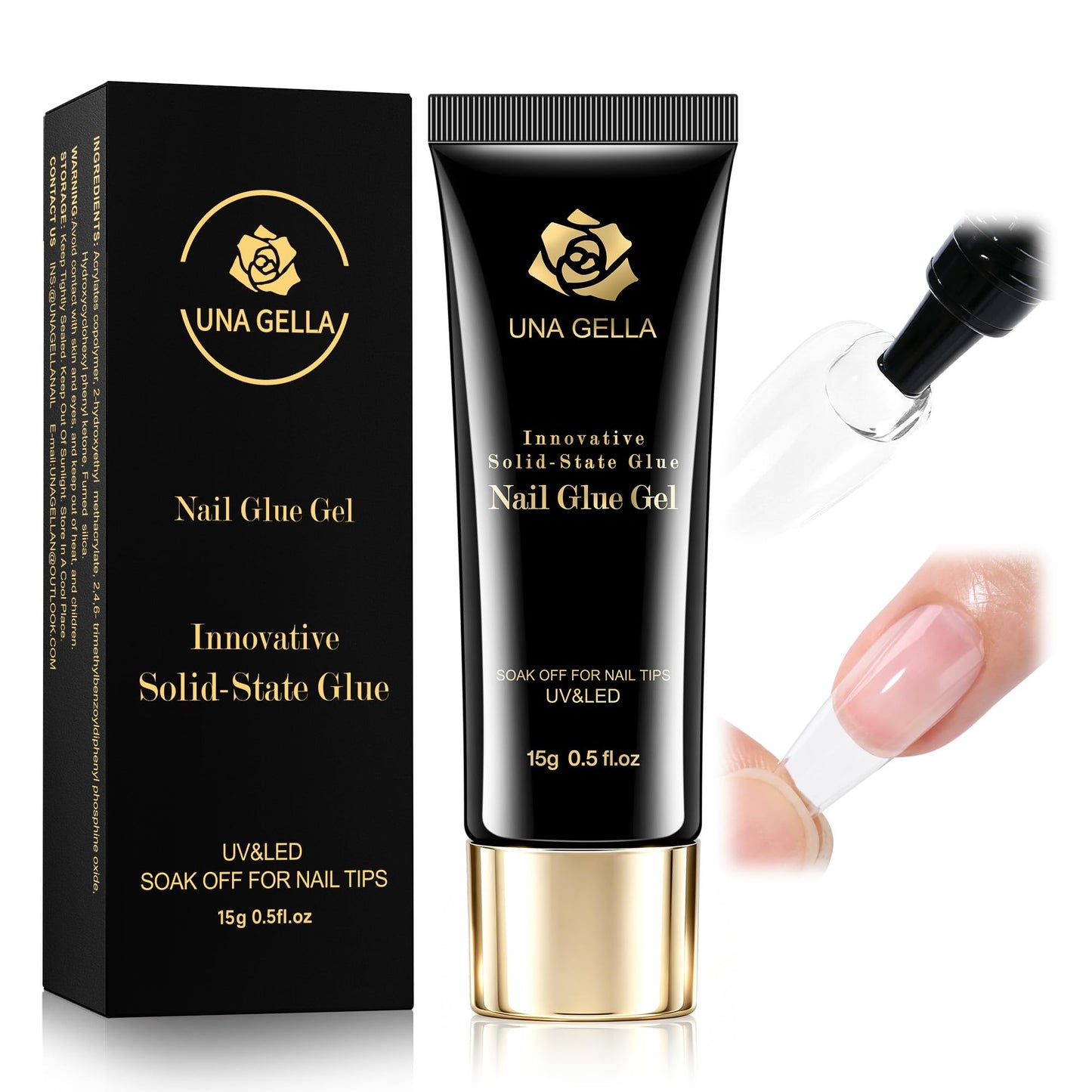 UNA GELLA Solid Nail Glue Gel 15ml Lamp Curing Needed Solid Soak Off U V/LED Lamp Required Super Strong Glue for Fake Acrylic Soft Gel Nail Tips Press Beauty and Personal Care UNA GELLA