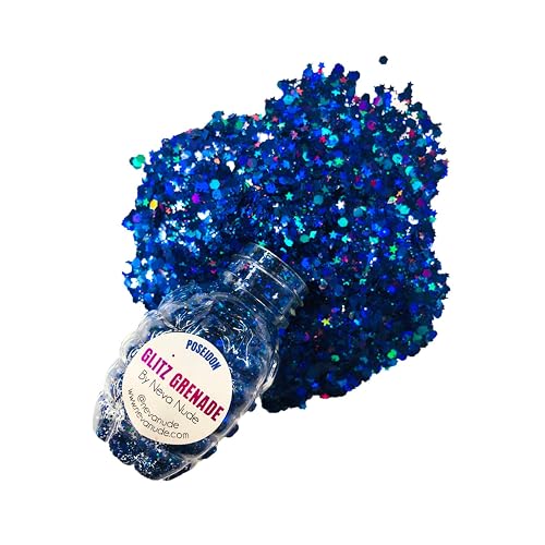 Neva Nude Face and Body Glitter Keychain - Chunky Loose Glitter for Festivals, Raves, and More | Cosmetic Grade | Super Sparkly (Poseidon Deep Blue Beauty & Personal Care Neva Nude