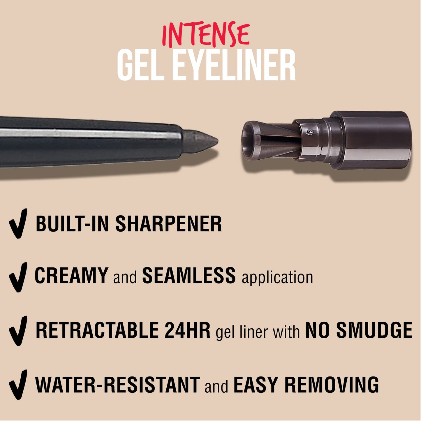 KISS NEW YORK Pro Intense Gel Eyeliner with Built-in Sharpener, Waterproof, Smudge-proof, Long Lasting Gel Eyeliner Pencil (Black Brown) Beauty & Personal Care KISS NEW YORK