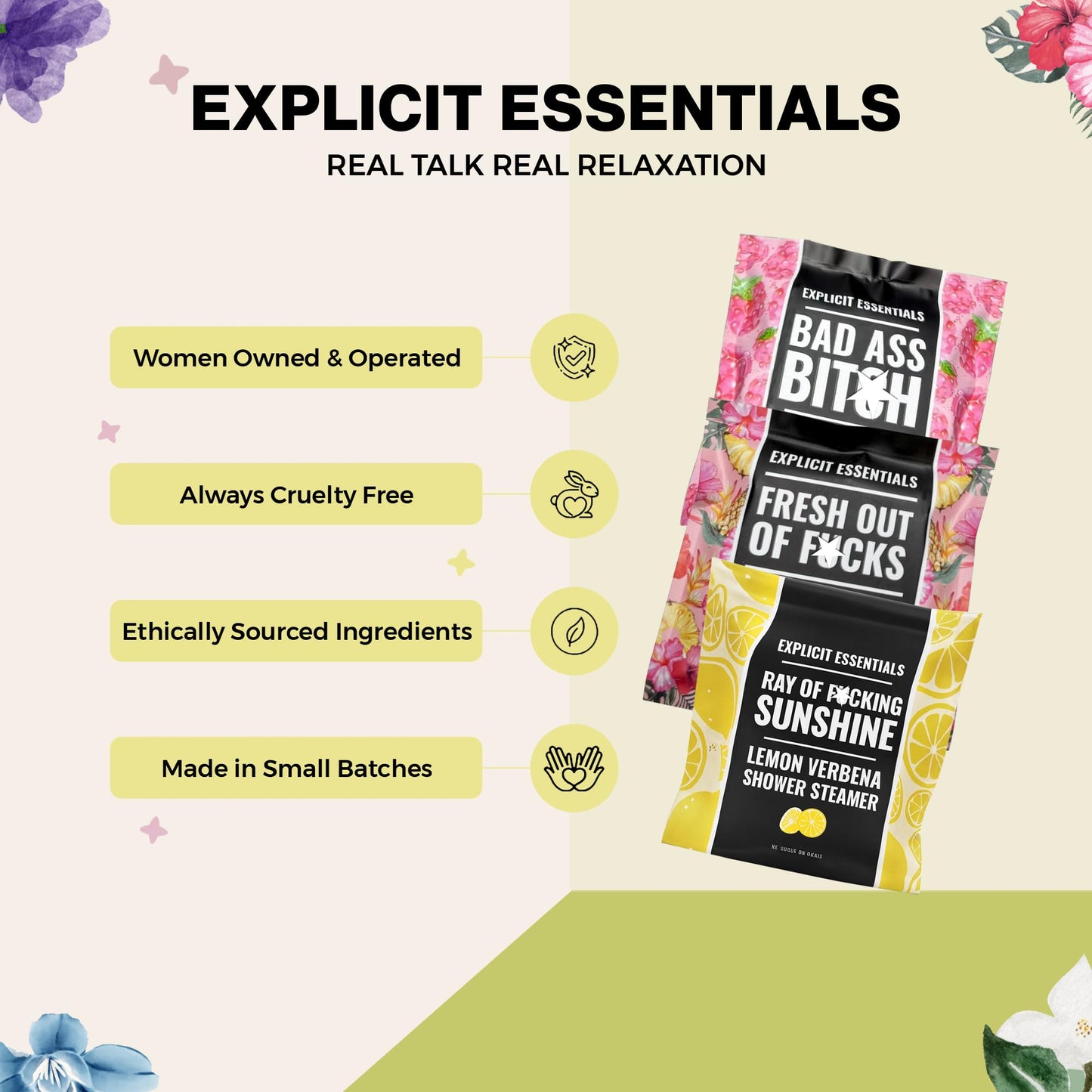 Explicit Essentials Shower Steamers Gift Set - 3 Energizing Shower Pucks (Tropical Refresher, Lemon Verbena & Sweet Red Raspberry) - Aromatherapy Spa Beauty and Personal Care Explicit Essentials