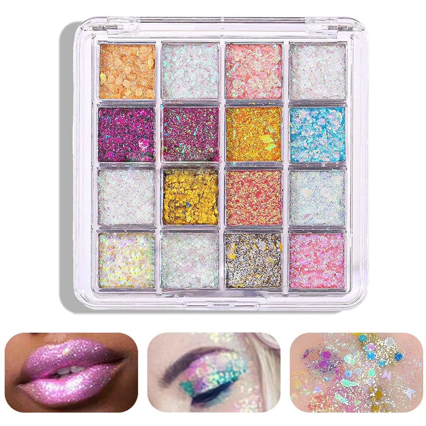 ZFFKZ 16-Color Holographic Body Glitter Gel Palette - Long-Lasting Glitter for Face, Eyes, Hair & Nails - Easy Pickup & Wash-Off - Vegan, Cruelty-Free Beauty & Personal Care zffkz