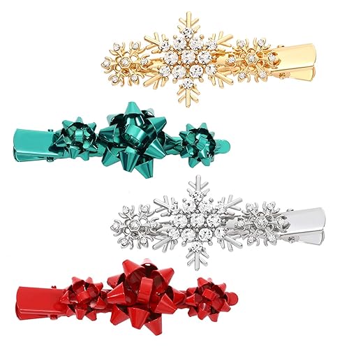 4pcs Christmas Hair Clips for Women Girls Xmas Present Bow Hair Pins Crystal Christmas Snowflake Hair Barrettes Holiday Jewelry Ornament New Year Gift Beauty & Personal Care CXCraft