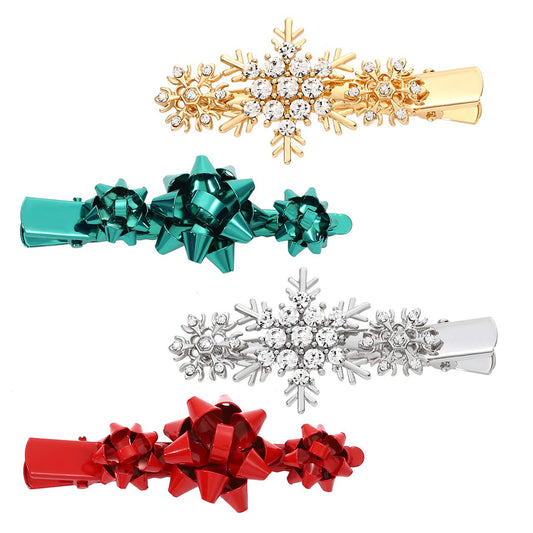 4pcs Christmas Hair Clips for Women Girls Xmas Present Bow Hair Pins Crystal Christmas Snowflake Hair Barrettes Holiday Jewelry Ornament New Year Gift Beauty & Personal Care CXCraft