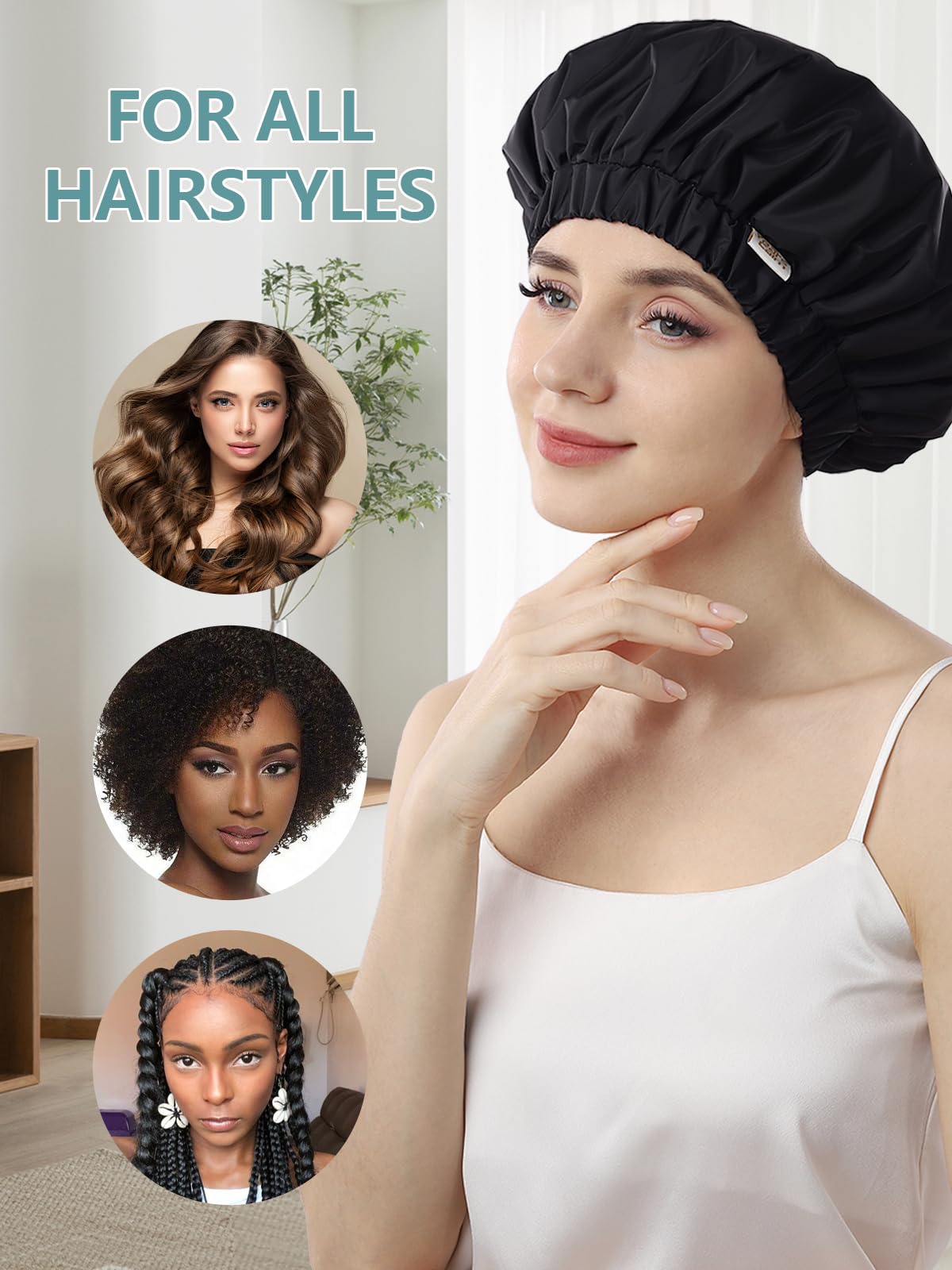 Years calm Reusable Waterproof Shower Caps for Women, Hair Caps for Showers, Double-Layer Elastic Design, for All Hairstyles, Travel-Friendly (black) Beauty and Personal Care Years calm
