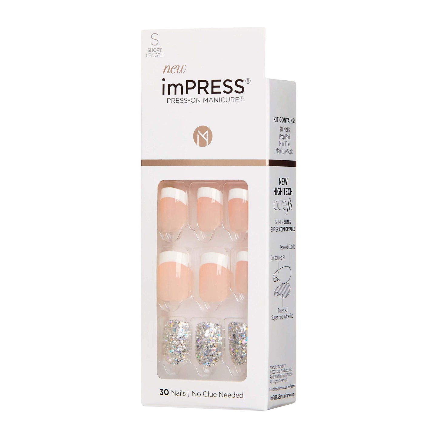 KISS imPRESS Press-On Manicure, Nail Kit, PureFit Technology, Short Press-On Nails, 'Time Slip', Includes Prep Pad, Mini Nail File, Cuticle Stick, Beauty & Personal Care imPRESS