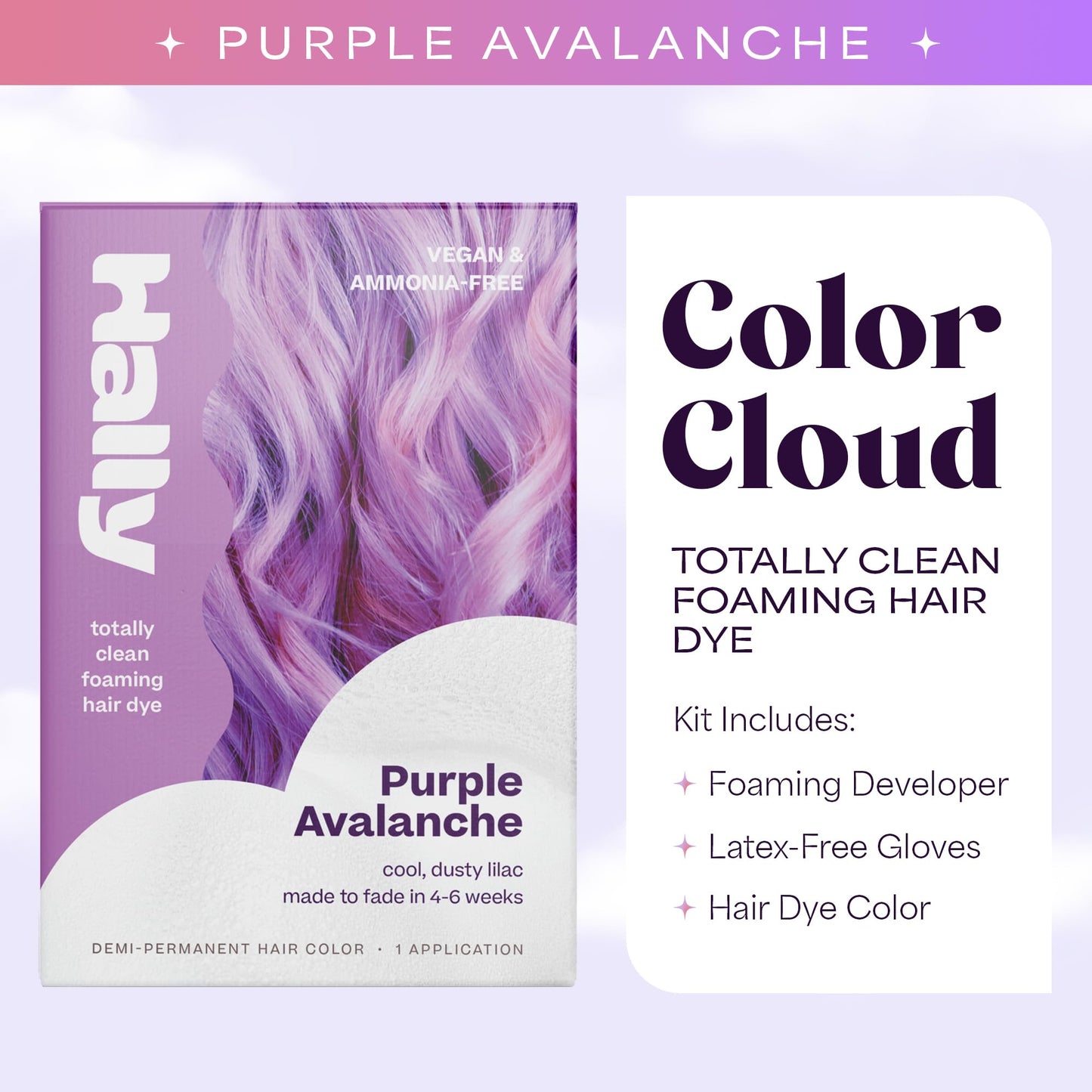 Hally Hair Color Cloud - Demi-Permanent Hair Color Foam in Purple | Lasts Up to 25 Washes | Ammonia-Free | No Bleach | 4 fl oz Beauty & Personal Care Hally Hair
