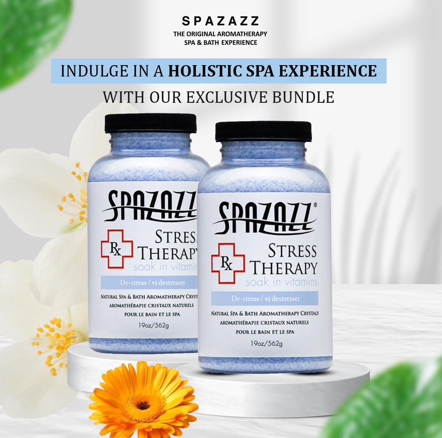 Spazazz Rx Stress Therapy Natural Spa & Bath Salt Aromatherapy Crystals- 2 Pack 19oz De-Stress - Calming & Relaxing Natural Aroma & Magnesium Mineral Beauty and Personal Care Spazazz