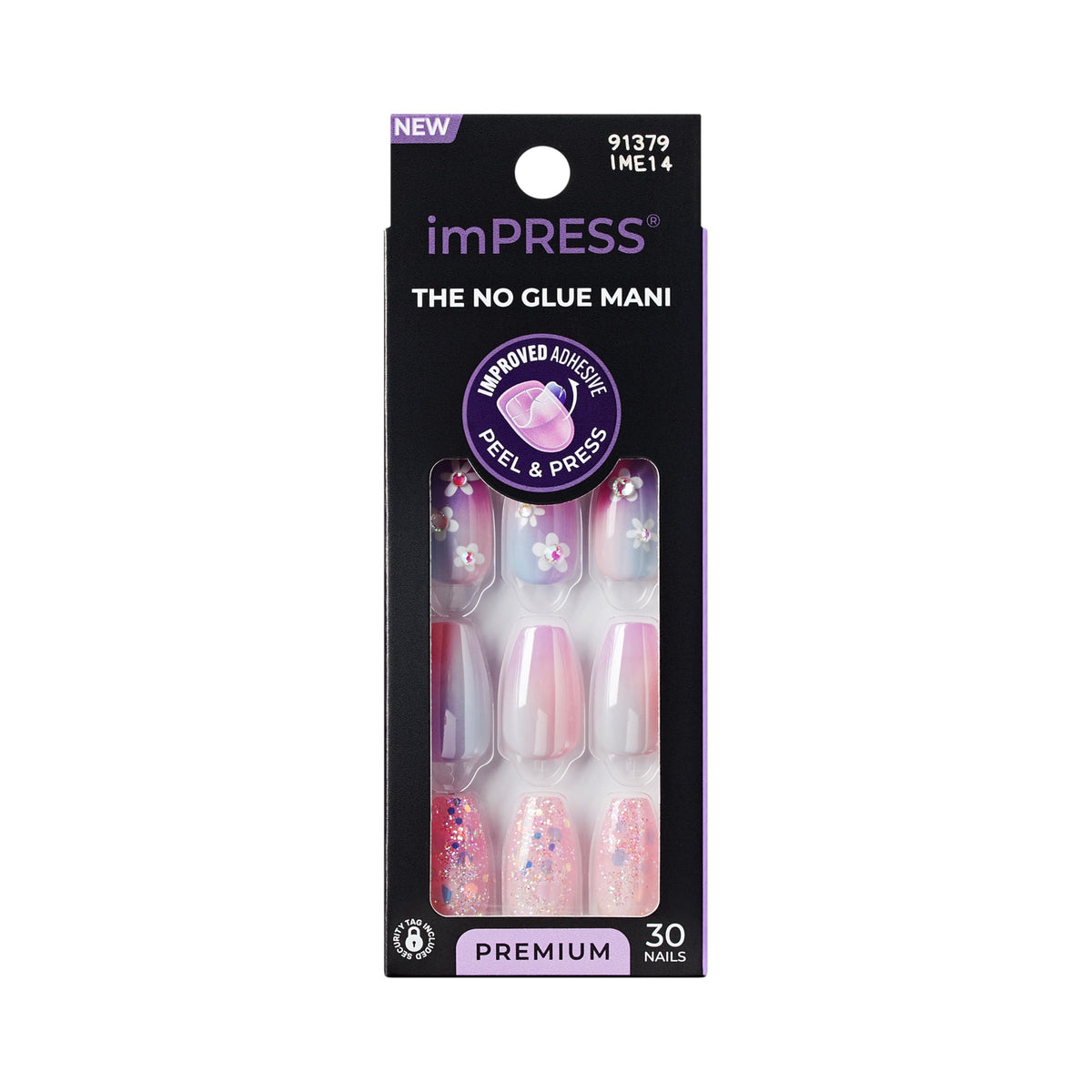 Kiss Impress Premium Press On Nails, Style ‘Portal’, Purple, Medium Coffin, No Separate Tabs, Nail Kit Contains 30 Fake Nails, Prep Pad, Mini Nail