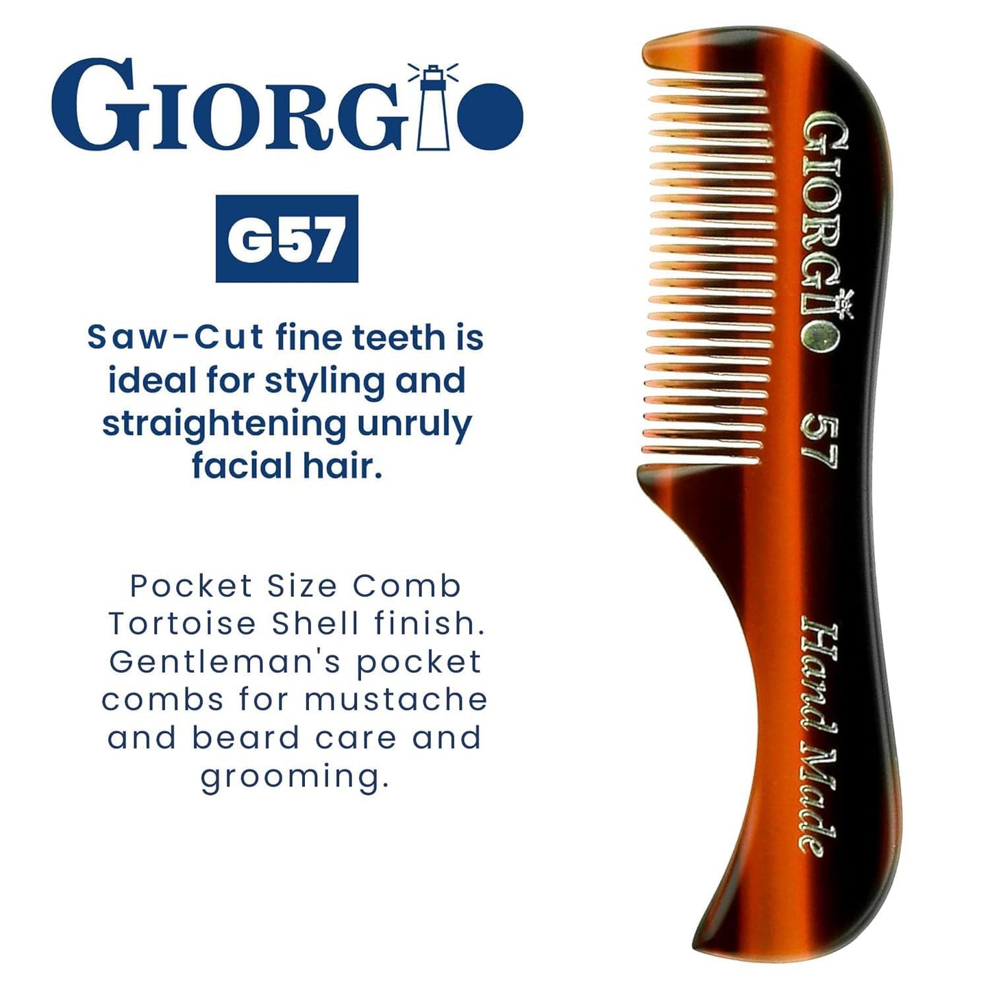 Giorgio G57 Extra Small 2.75 Inch Men's Fine Toothed Beard and Mustache Comb for Facial Hair Grooming and Styling. Wallet Pocket Comb Handmade Beauty and Personal Care GIORGIO