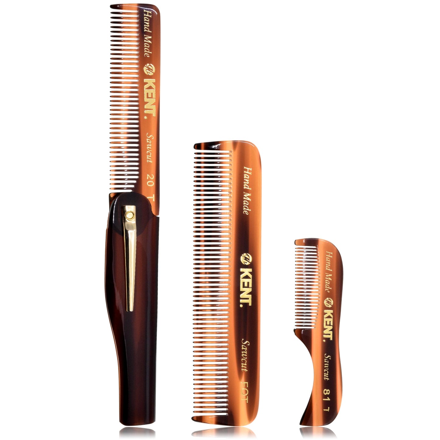 Kent Set Men's Hair Pocket Combs, 81T X-Small, FOT All Fine Tooth, 20T Fine Tooth Folding Comb. Best Hair, Beard and Mustache Grooming Kit for Travel Beauty and Personal Care KENT