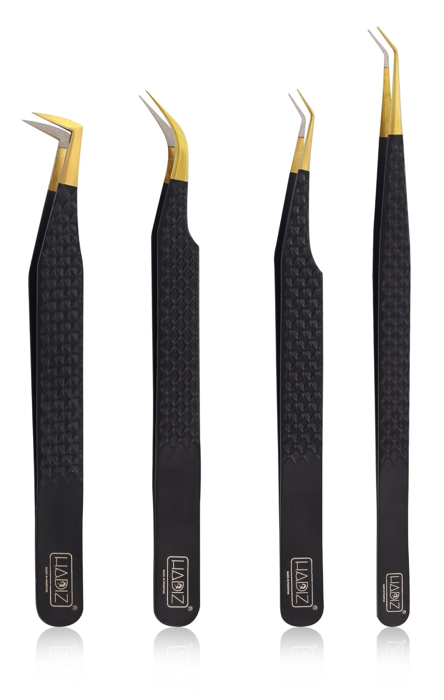 HADIZ Set of 4 Fiber Tip Diamond Grip Eyelash Extensions Tweezers Japanese Stainless Steel Lash Tweezer(Black) Beauty and Personal Care HADIZ
