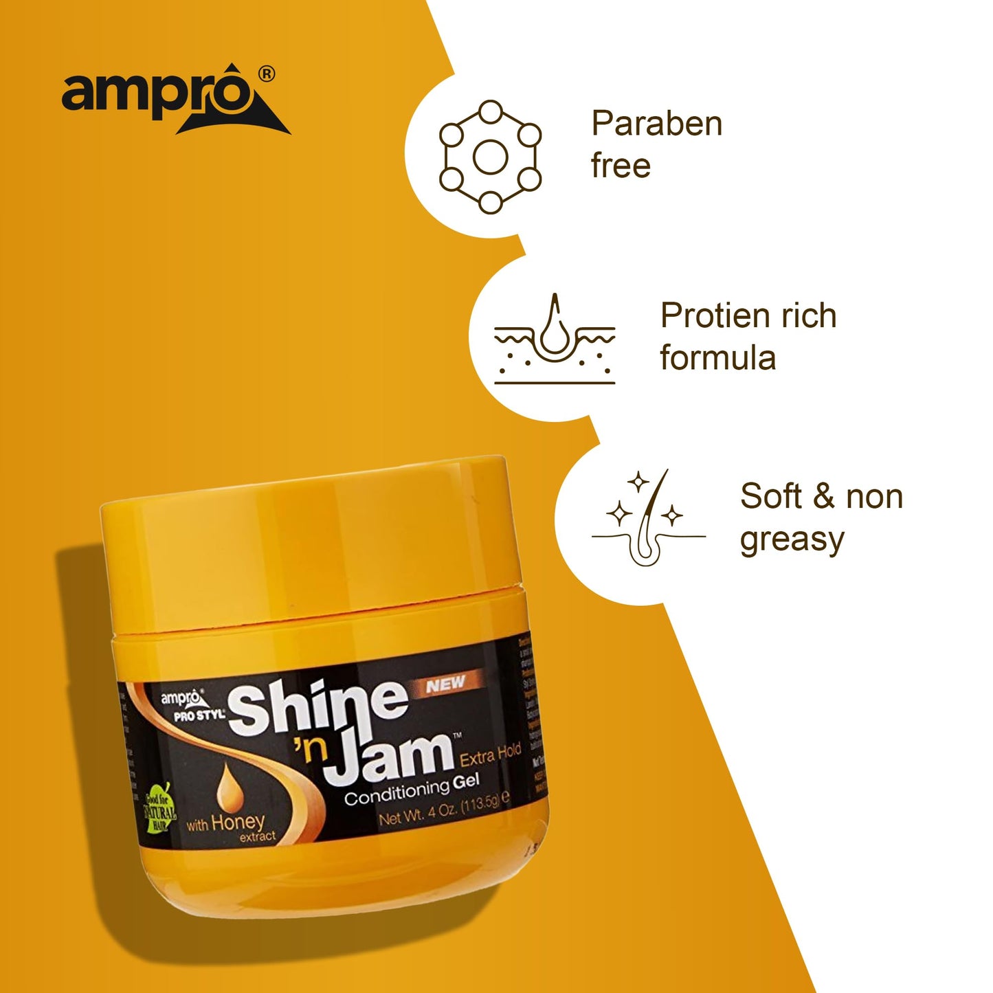 Ampro Shine-n-Jam Maximum Hold - Infused with Honey Extract to Strengthen Hair - Great for Taming Fringe, Ponytails, Soft Weaves, and Braids - Keeps Beauty & Personal Care AmPro